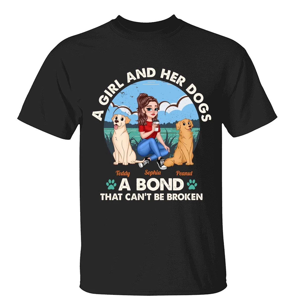 Bond Can‘t Be Broken Pretty Cartoon Woman & Cute Sitting Dog Personalized Shirt