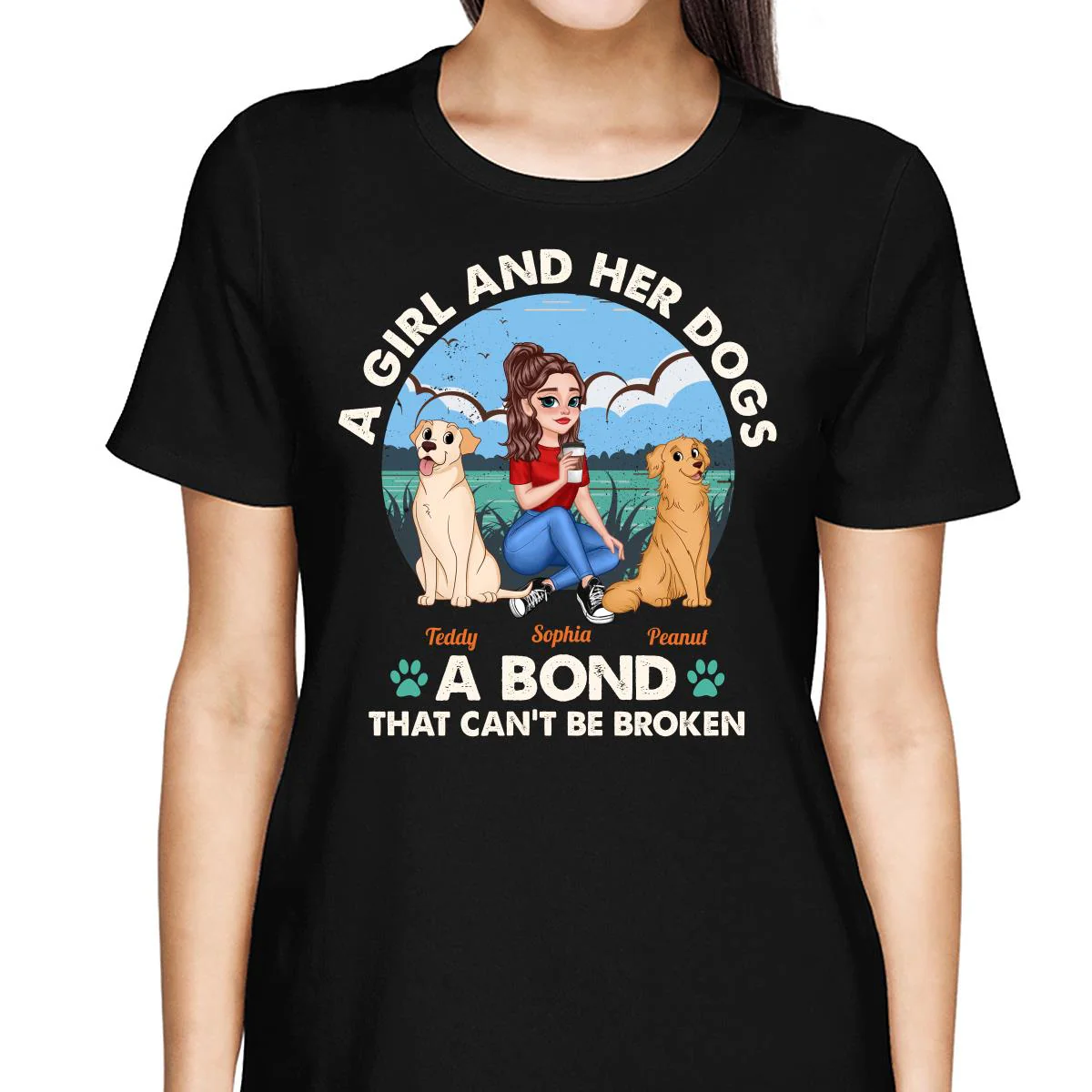 Bond Can‘t Be Broken Pretty Cartoon Woman & Cute Sitting Dog Personalized Shirt - Image 2