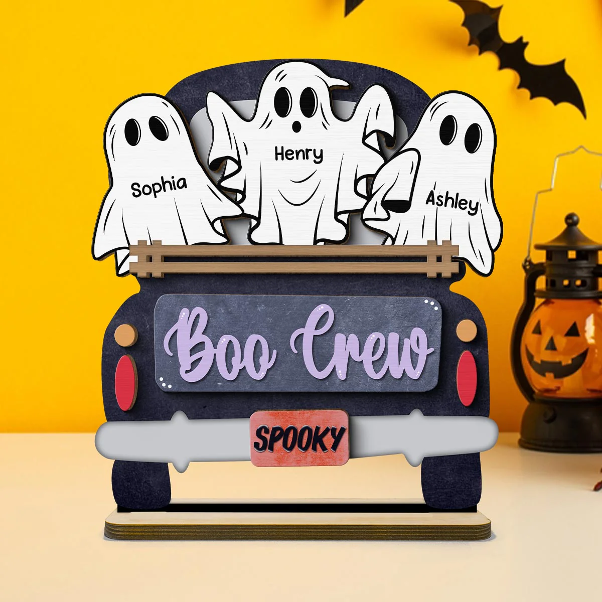 Boo Crew Farmhouse Truck The Ghost Family Halloween Tabletop Tier Tray Decor Personalized 2-Layer Standing Wooden Plaque - Image 10