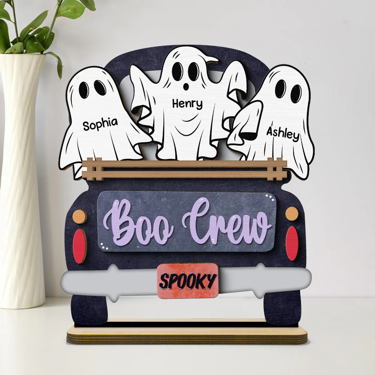 Boo Crew Farmhouse Truck The Ghost Family Halloween Tabletop Tier Tray Decor Personalized 2-Layer Standing Wooden Plaque - Image 11