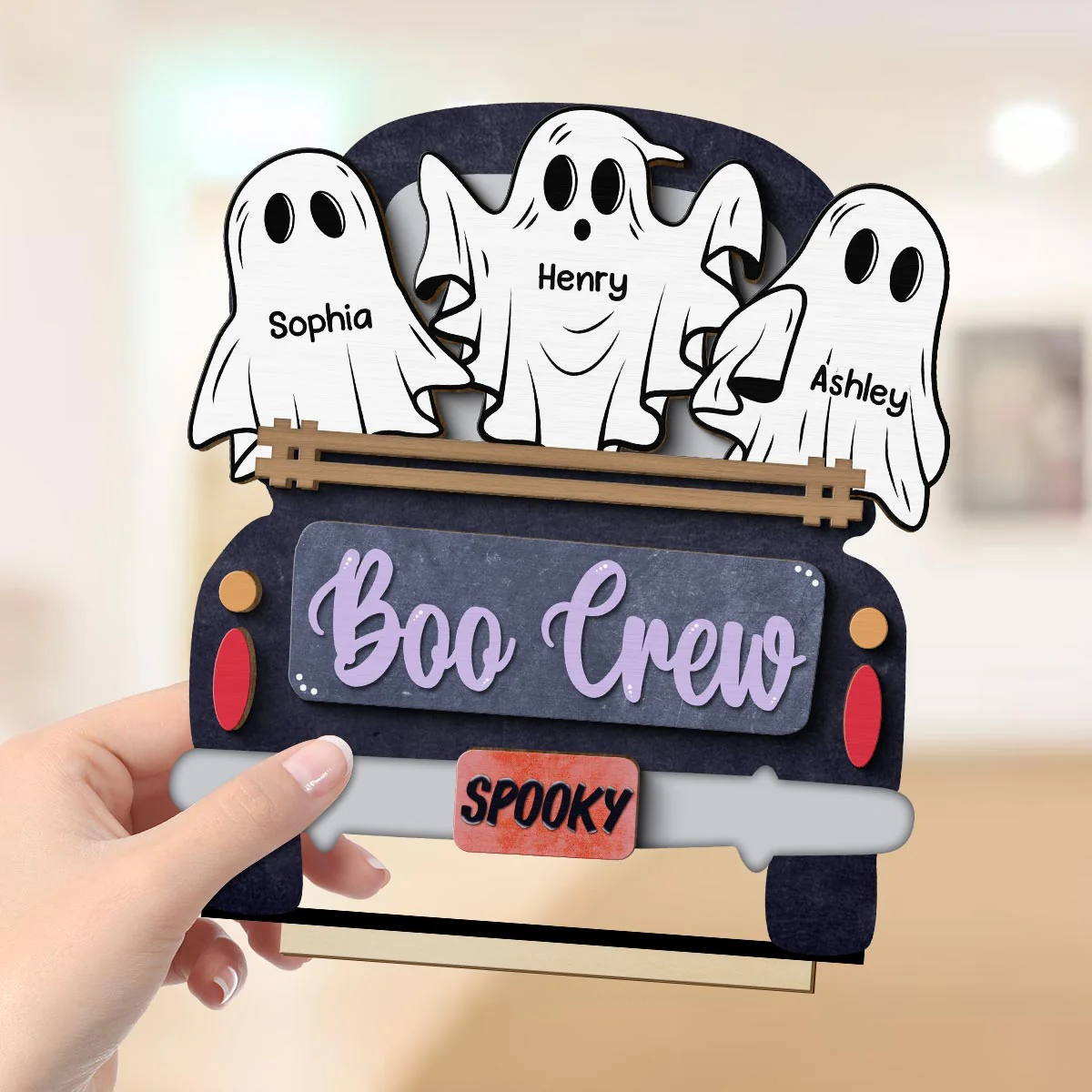 Boo Crew Farmhouse Truck The Ghost Family Halloween Tabletop Tier Tray Decor Personalized 2-Layer Standing Wooden Plaque - Image 5
