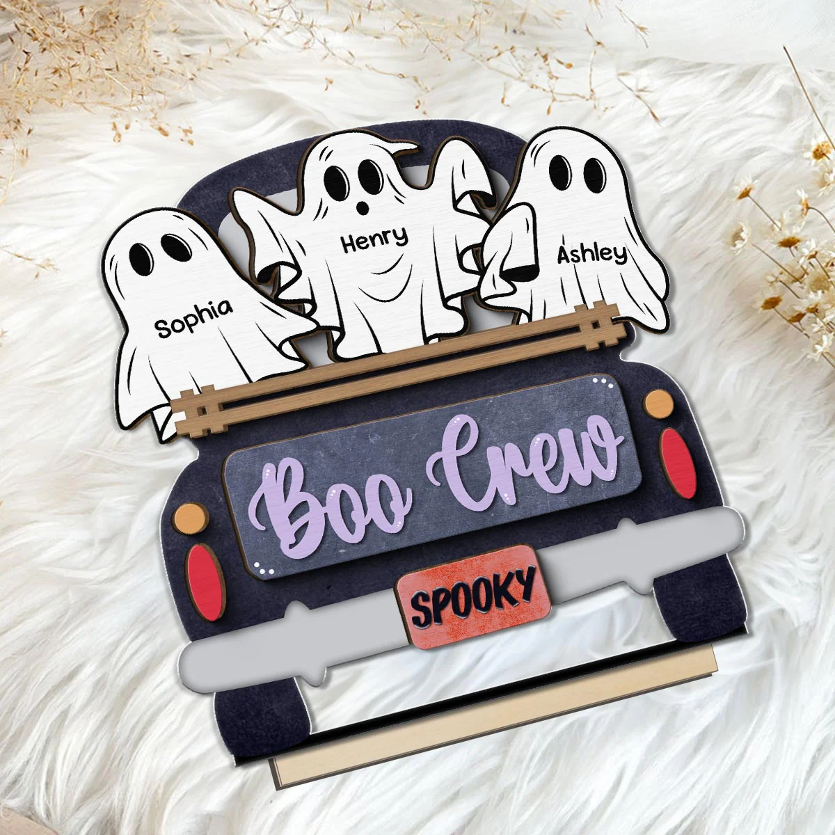 Boo Crew Farmhouse Truck The Ghost Family Halloween Tabletop Tier Tray Decor Personalized 2-Layer Standing Wooden Plaque - Image 6