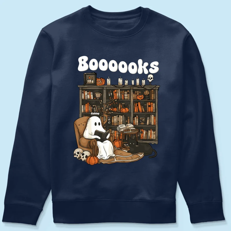 Booooks Retro Ghost Reading Books Personalized Halloween Shirt for Book Lover, Librarian, Teacher - Image 18