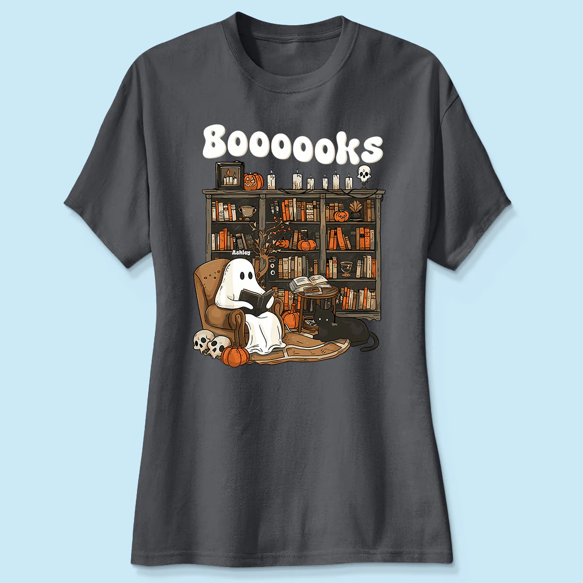 Booooks Retro Ghost Reading Books Personalized Halloween Shirt for Book Lover, Librarian, Teacher - Image 4