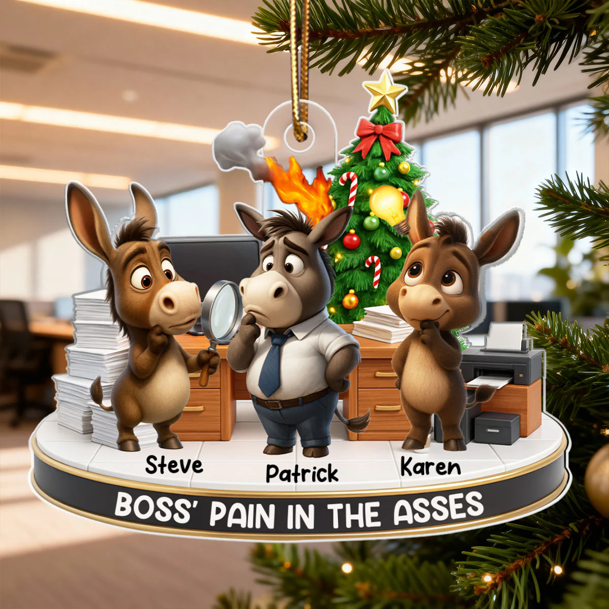 Boss Pain in the Asses, Donkey Office Decoration - Personalized Acrylic Ornament - Custom Employee Gift Exchange, White Elephant Gift - Image 5