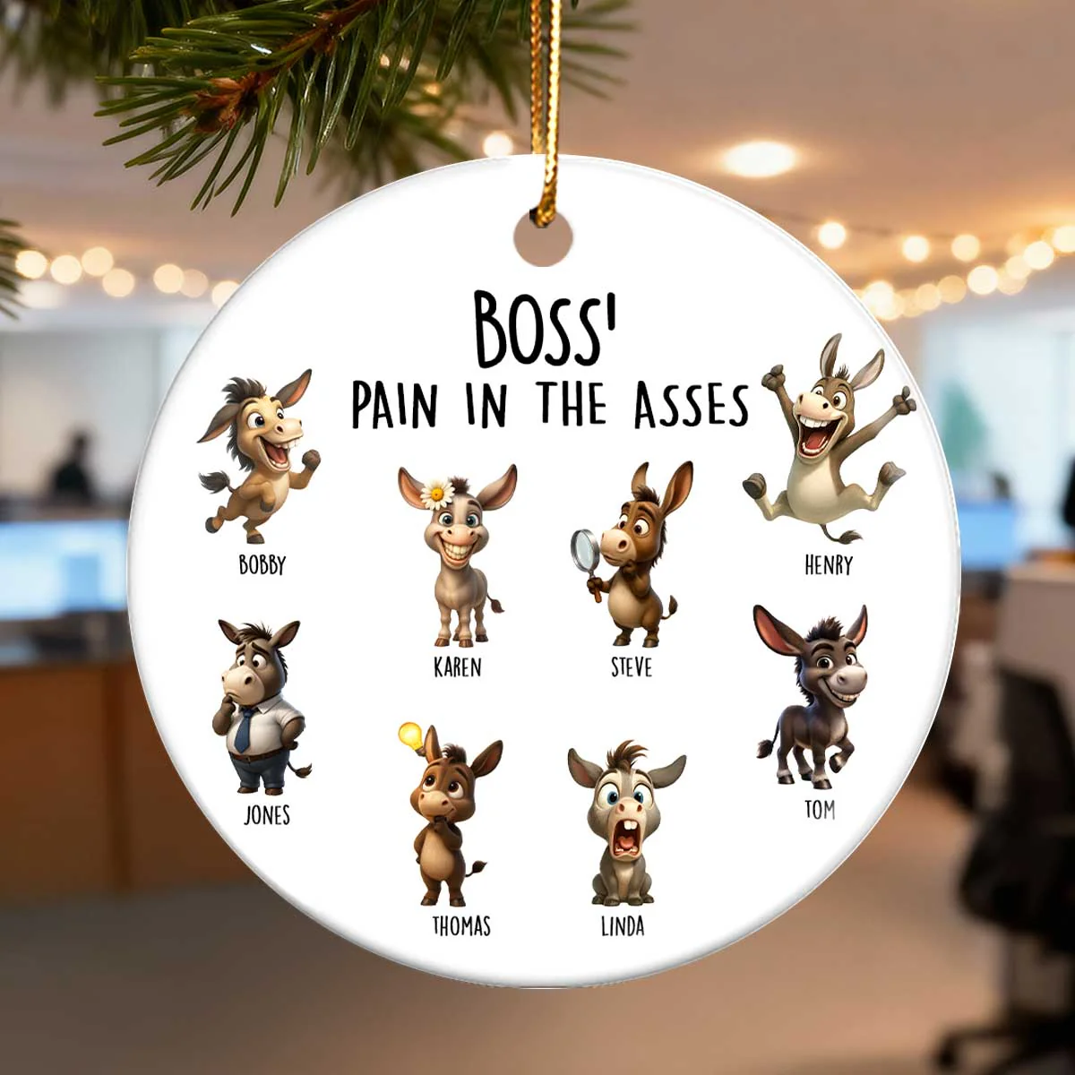 Boss Pain in the Asses, Funny Donkey Office Decoration - Personalized Ceramic Ornament - Custom Employee Gift Exchange, White Elephant Gift - Image 5