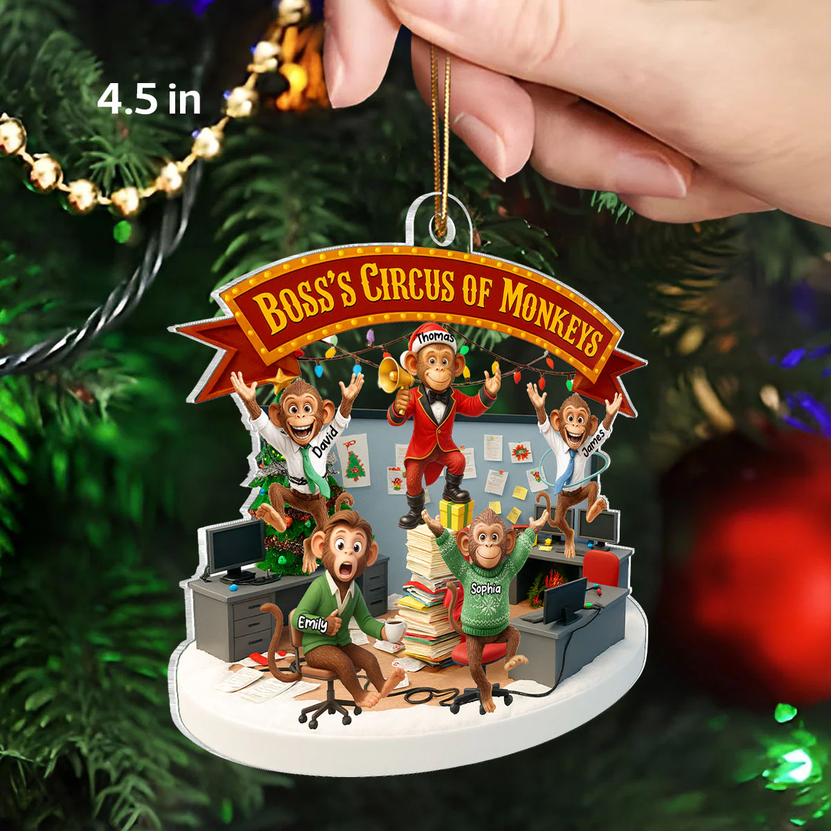 Boss's Circus Of Monkeys - Personalized Acrylic Ornament - Funny Gift For Boss, White Elephant Gift, Coworker - Image 2