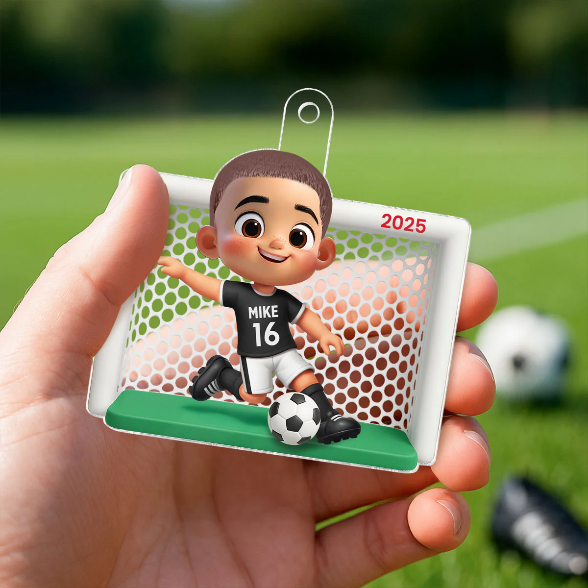 Boy Girl Soccer Player Personalized 3D Effect Acrylic Ornament, Christmas Gift - Image 6