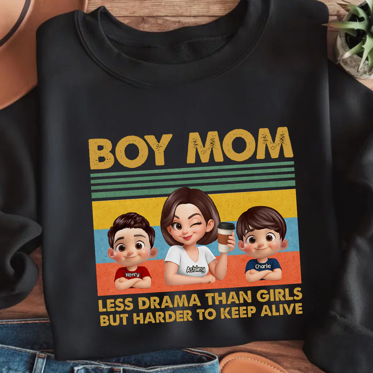 Boy Mom Less Drama Than Girls But Harder To Keep Alive - Personalized Shirt - Gift For Mom, Grandma - Image 2