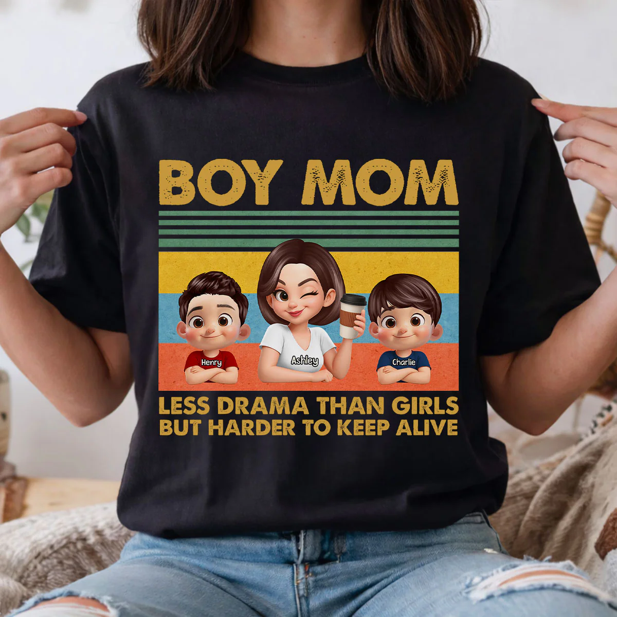 Boy Mom Less Drama Than Girls But Harder To Keep Alive - Personalized Shirt - Gift For Mom, Grandma - Image 3