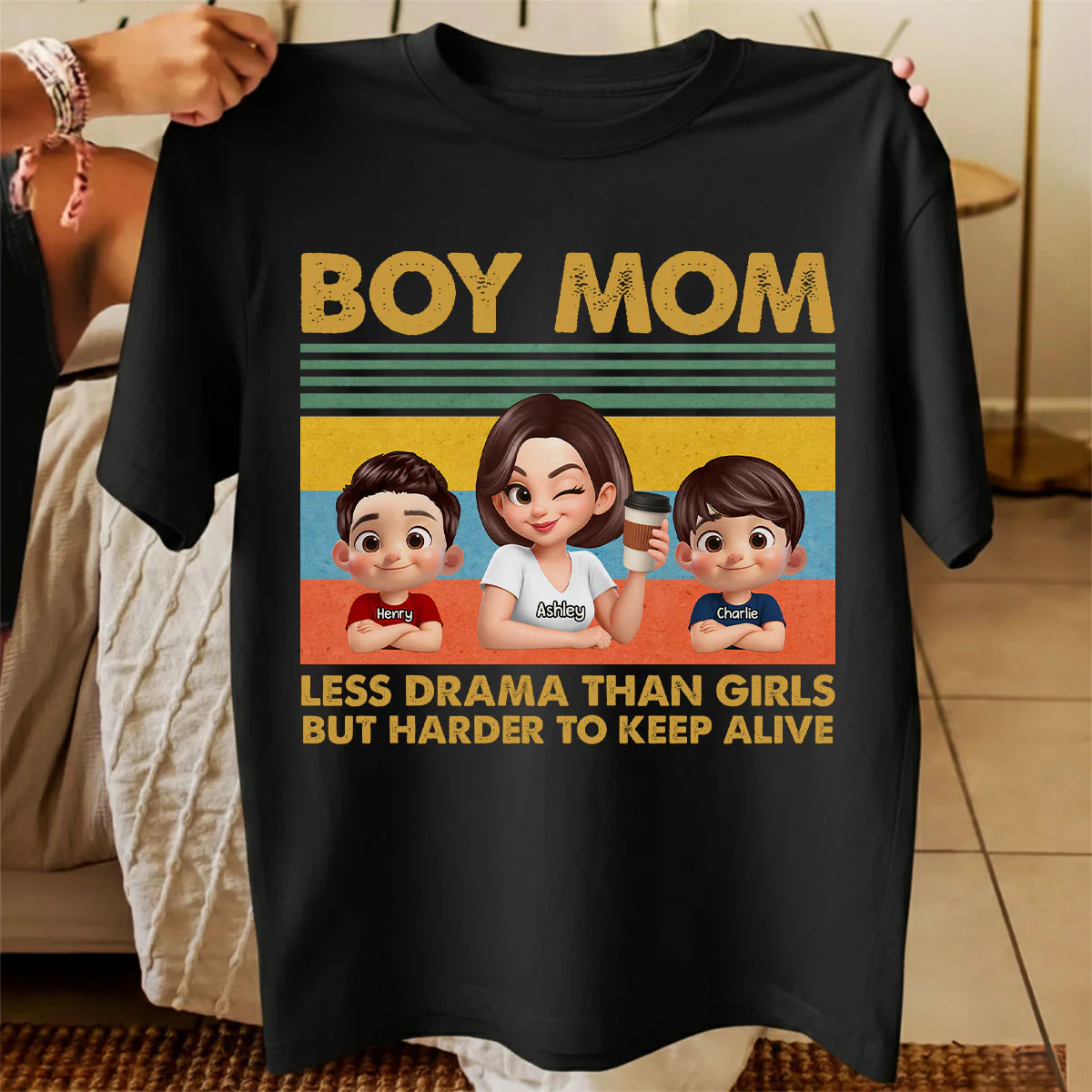 Boy Mom Less Drama Than Girls But Harder To Keep Alive - Personalized Shirt - Gift For Mom, Grandma - Image 5