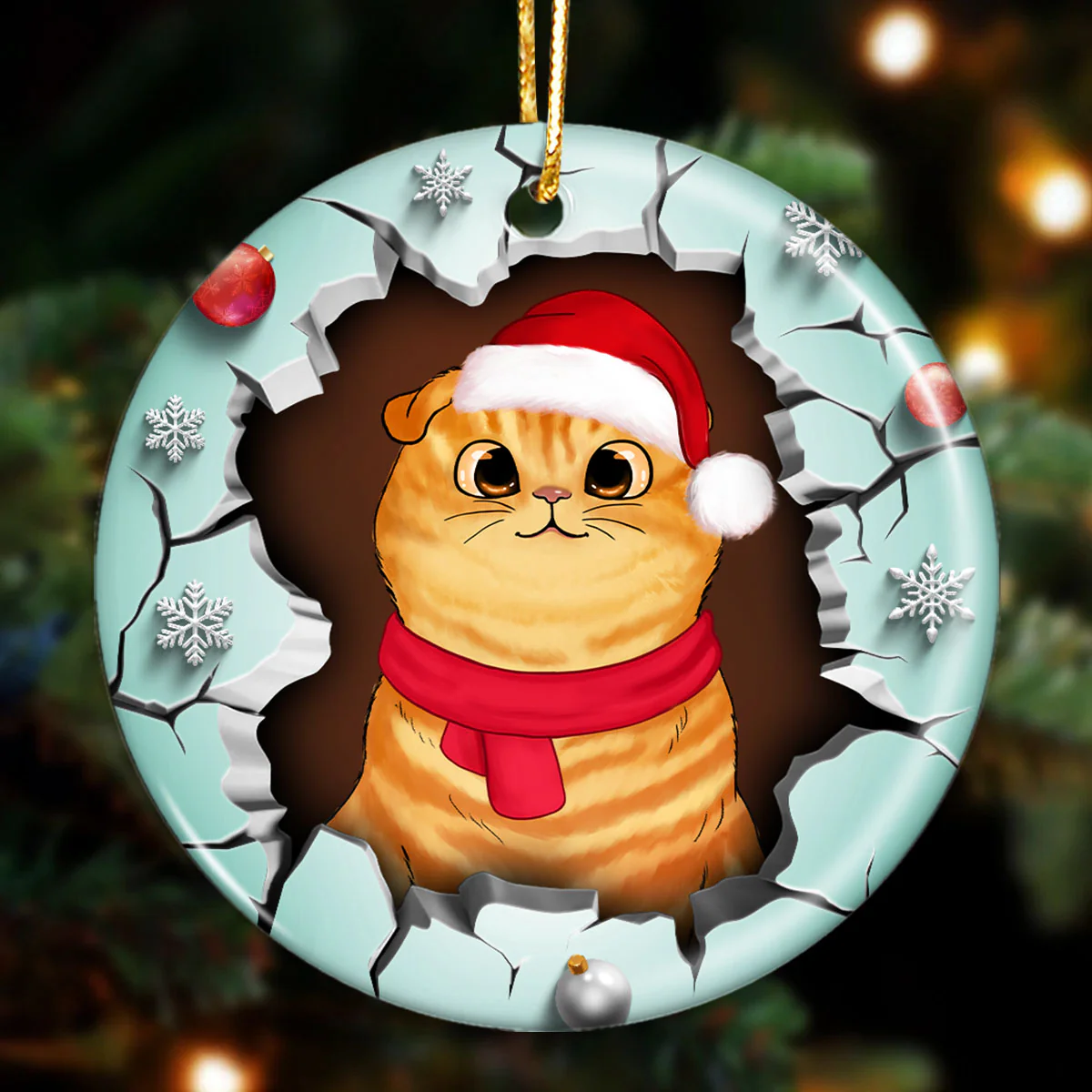 Break Through Christmas Fluffy Cats 3D Printed Personalized Circle Ornament - Image 2