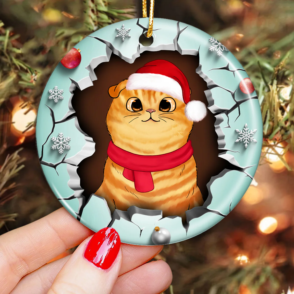 Break Through Christmas Fluffy Cats 3D Printed Personalized Circle Ornament - Image 3