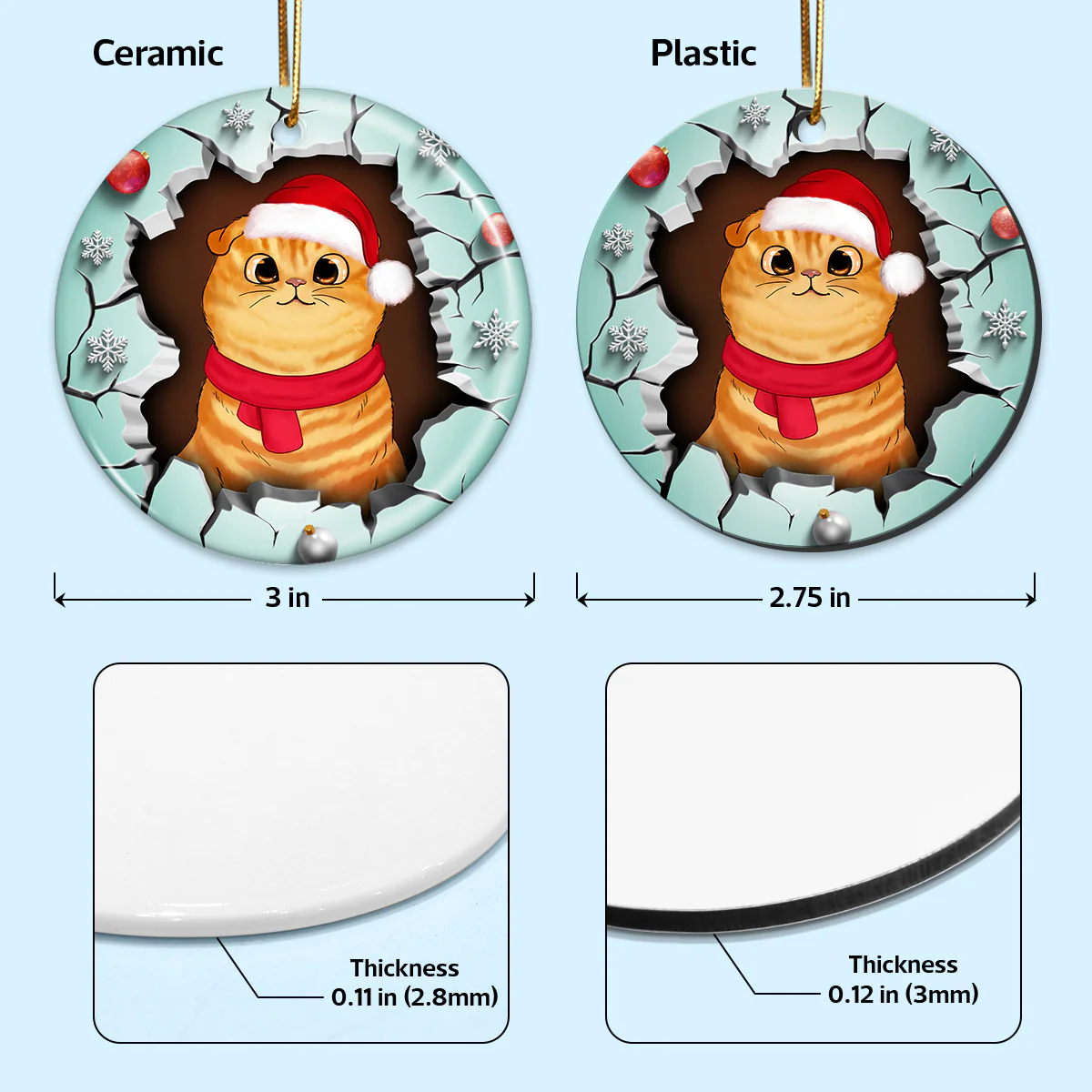 Break Through Christmas Fluffy Cats 3D Printed Personalized Circle Ornament - Image 4