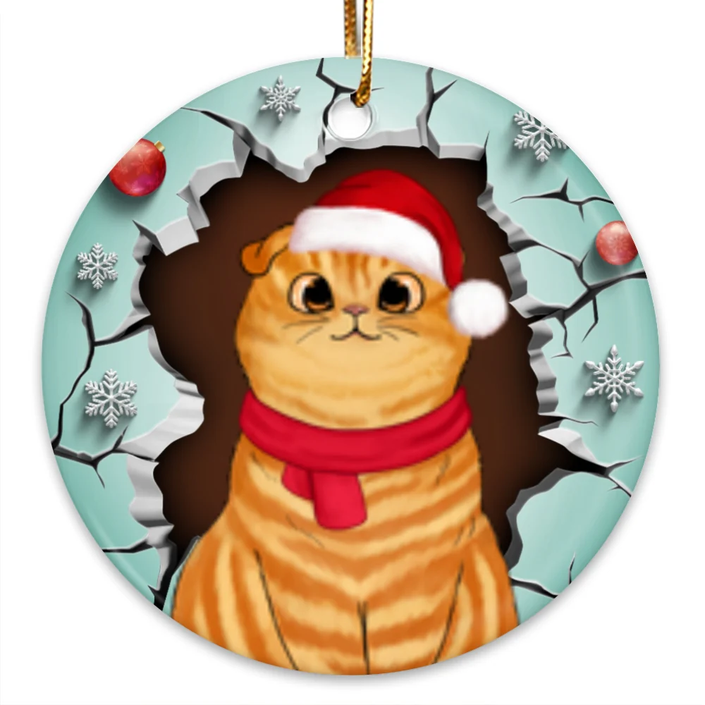 Break Through Christmas Fluffy Cats 3D Printed Personalized Circle Ornament - Image 6