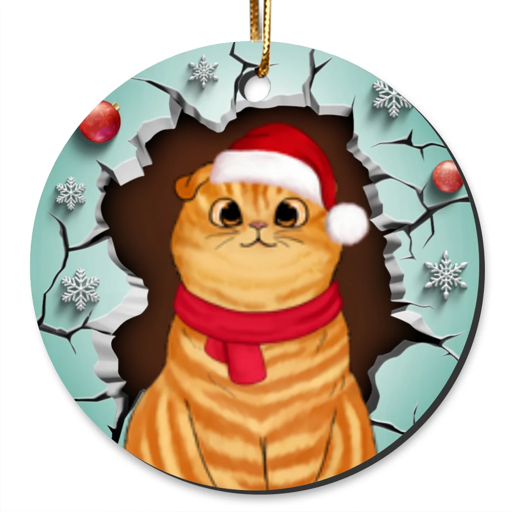 Break Through Christmas Fluffy Cats 3D Printed Personalized Circle Ornament - Image 7