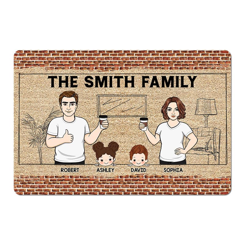 Brick Background Family Dad Mom Kids Dogs Cats Personalized Doormat