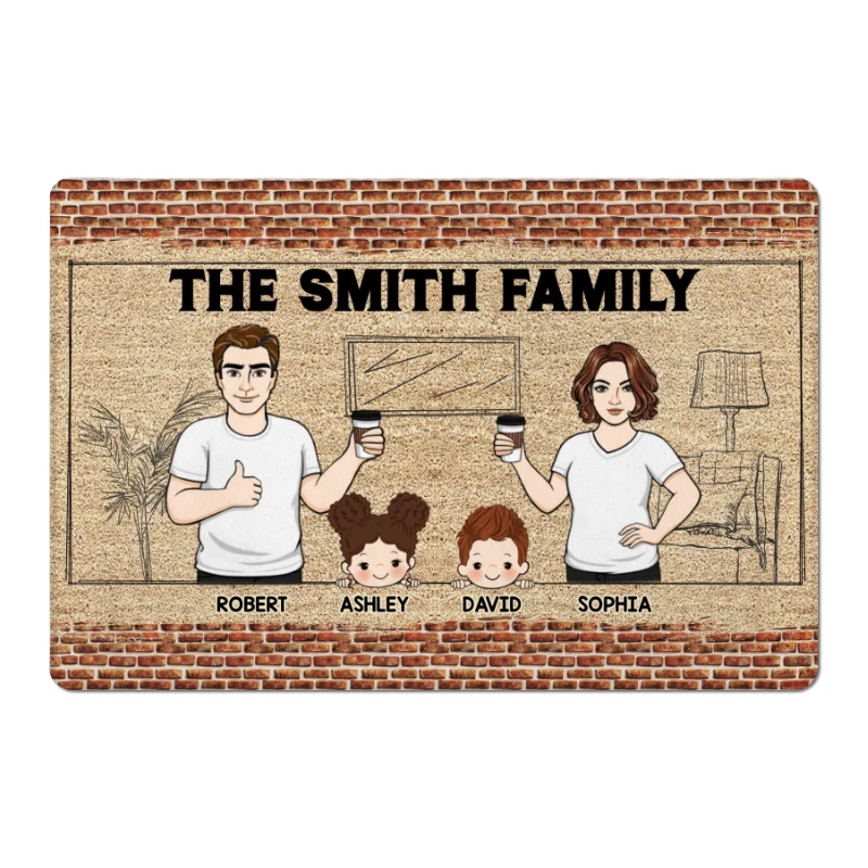 Brick Background Family Dad Mom Kids Dogs Cats Personalized Doormat - Image 4