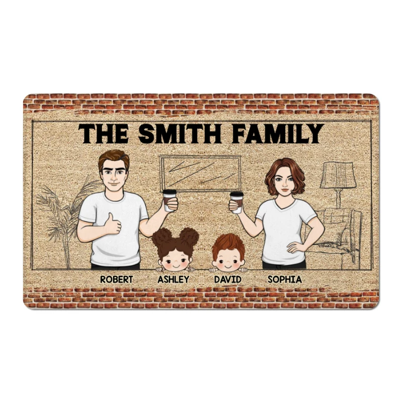 Brick Background Family Dad Mom Kids Dogs Cats Personalized Doormat - Image 5