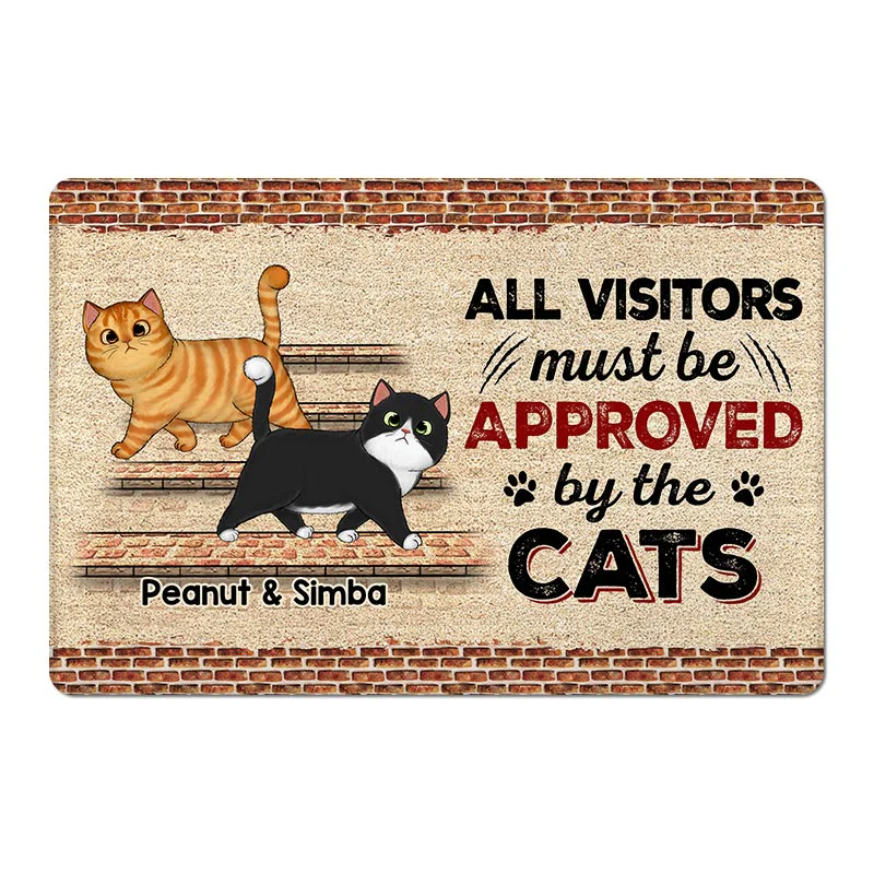 Brick Background Visitors Must Be Approved By The Cats Personalized Doormat