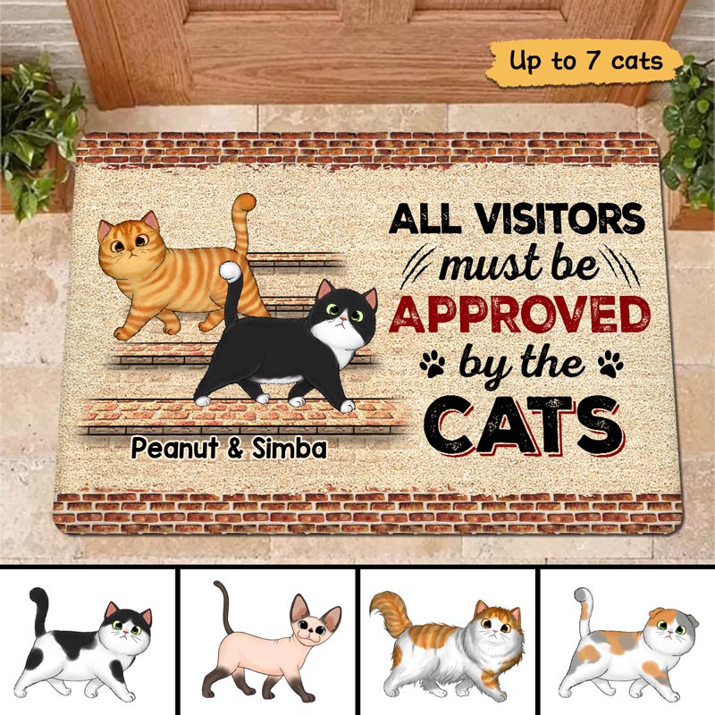 Brick Background Visitors Must Be Approved By The Cats Personalized Doormat - Image 2