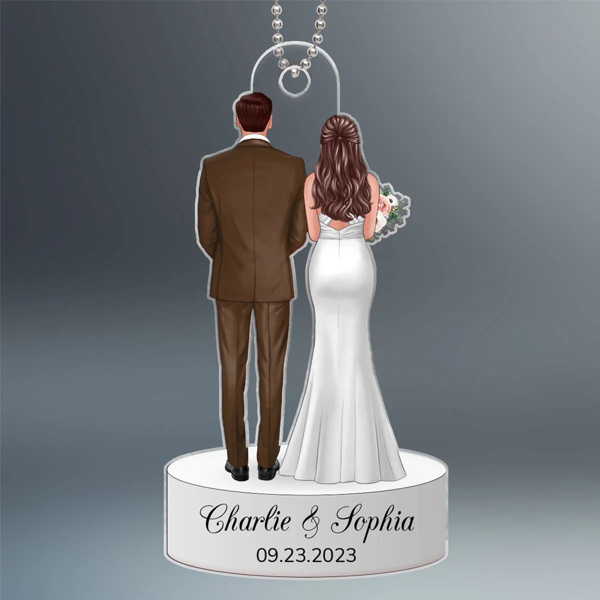 Bride & Groom Back View Wedding Keepsake Christmas Decor Personalized Acrylic Ornament - Image 2