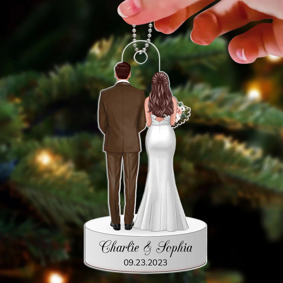 Bride & Groom Back View Wedding Keepsake Christmas Decor Personalized Acrylic Ornament - Image 3