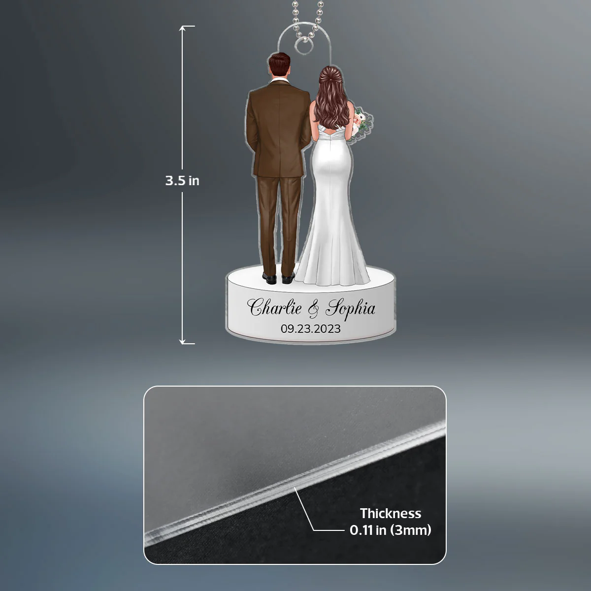 Bride & Groom Back View Wedding Keepsake Christmas Decor Personalized Acrylic Ornament - Image 4