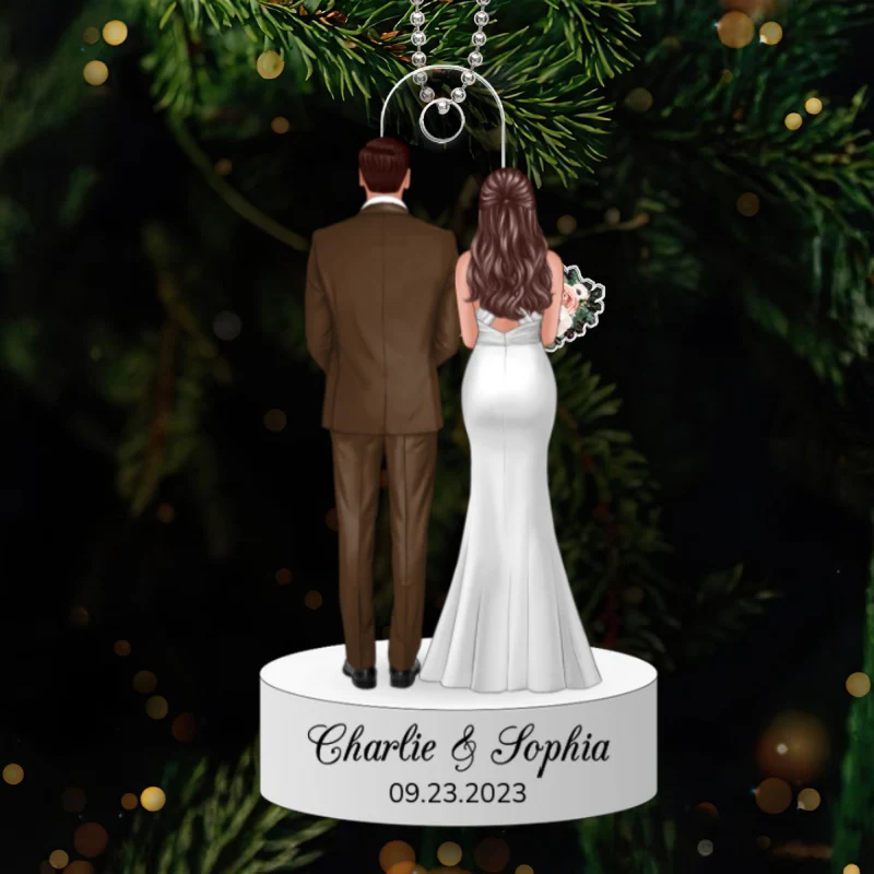Bride & Groom Back View Wedding Keepsake Christmas Decor Personalized Acrylic Ornament - Image 5