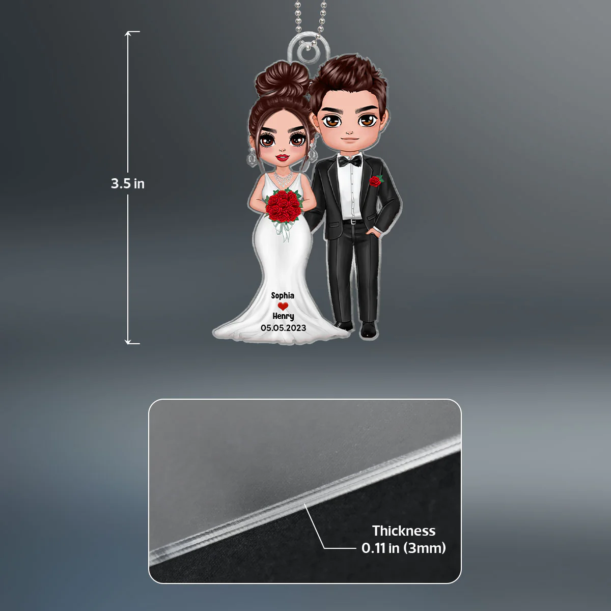Bride & Groom Wedding Keepsake Gift Doll Couple Personalized Acrylic Ornament - Image 4