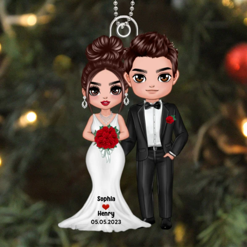 Bride & Groom Wedding Keepsake Gift Doll Couple Personalized Acrylic Ornament - Image 5