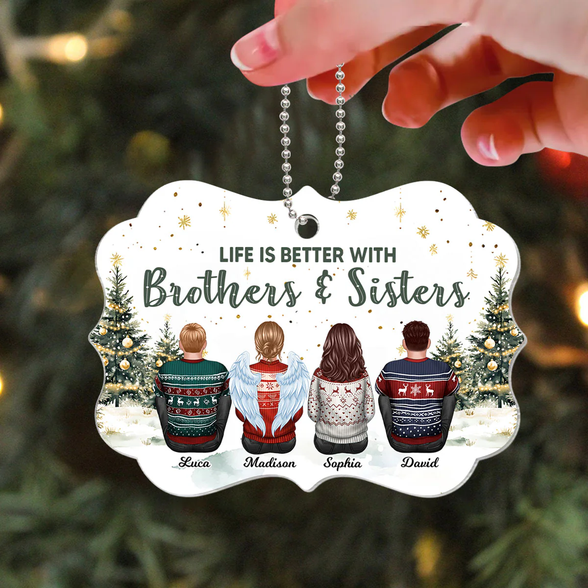 Brother Sisters Christmas Tree Personalized Acrylic Ornament, Christmas Gift for Siblings - Image 2