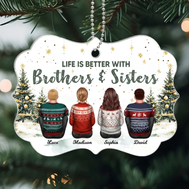 Brother Sisters Christmas Tree Personalized Acrylic Ornament, Christmas Gift for Siblings - Image 7