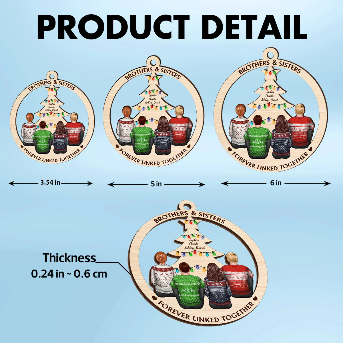 Brother & Sisters Forever Linked Together Christmas Tree Personalized Wooden Ornament - Image 7