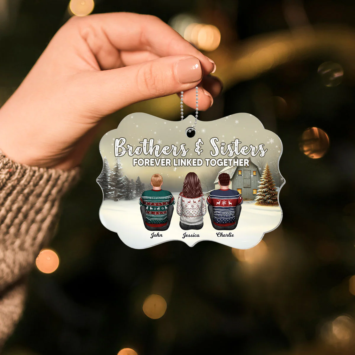 Brother Sisters Forever Linked Together Personalized Acrylic Ornament, Christmas Gift for Siblings - Image 4