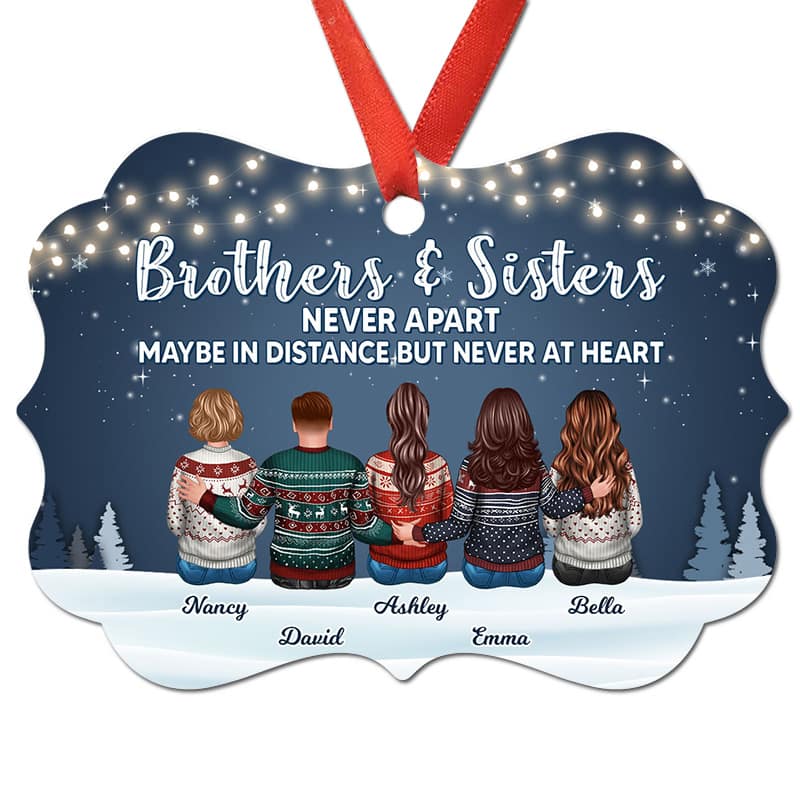 Brother Sisters Never Apart Family Sibling Personalized Christmas Ornament