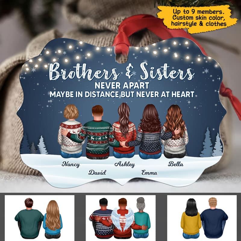 Brother Sisters Never Apart Family Sibling Personalized Christmas Ornament - Image 2