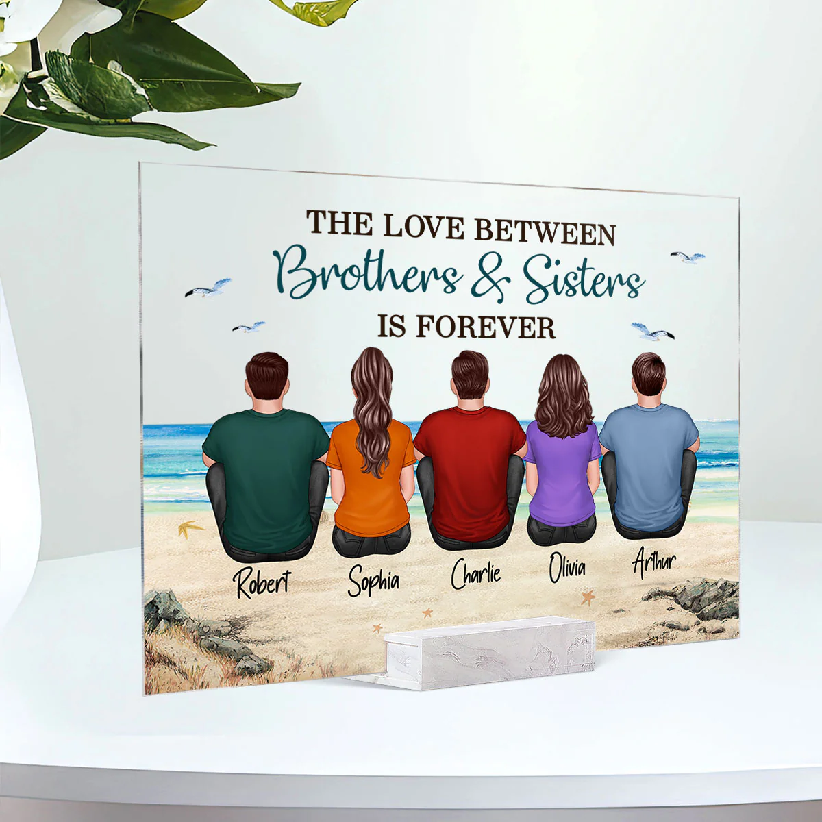 Brother Sisters Siblings Beach Landscape Personalized Acrylic Plaque - Image 2
