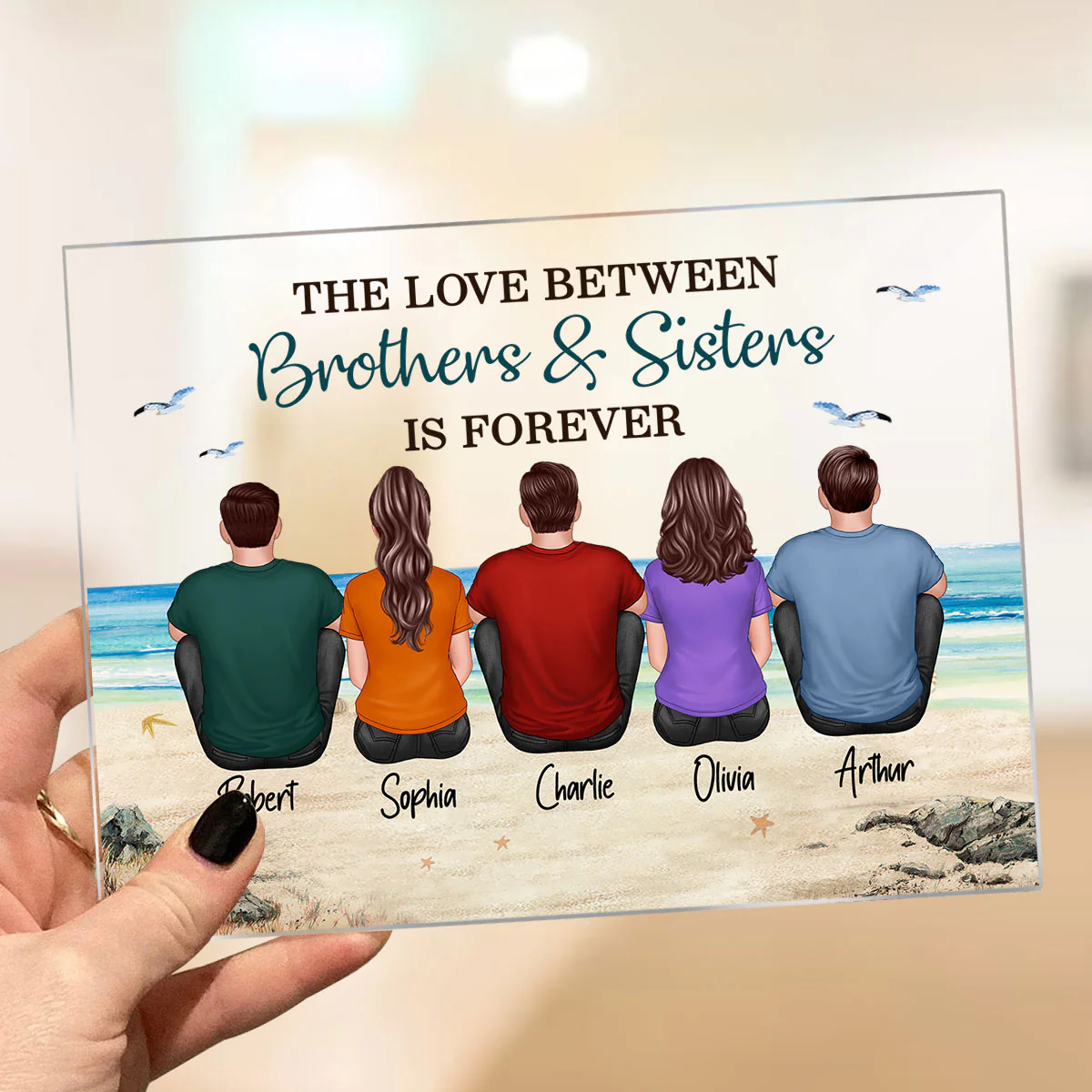 Brother Sisters Siblings Beach Landscape Personalized Acrylic Plaque - Image 3