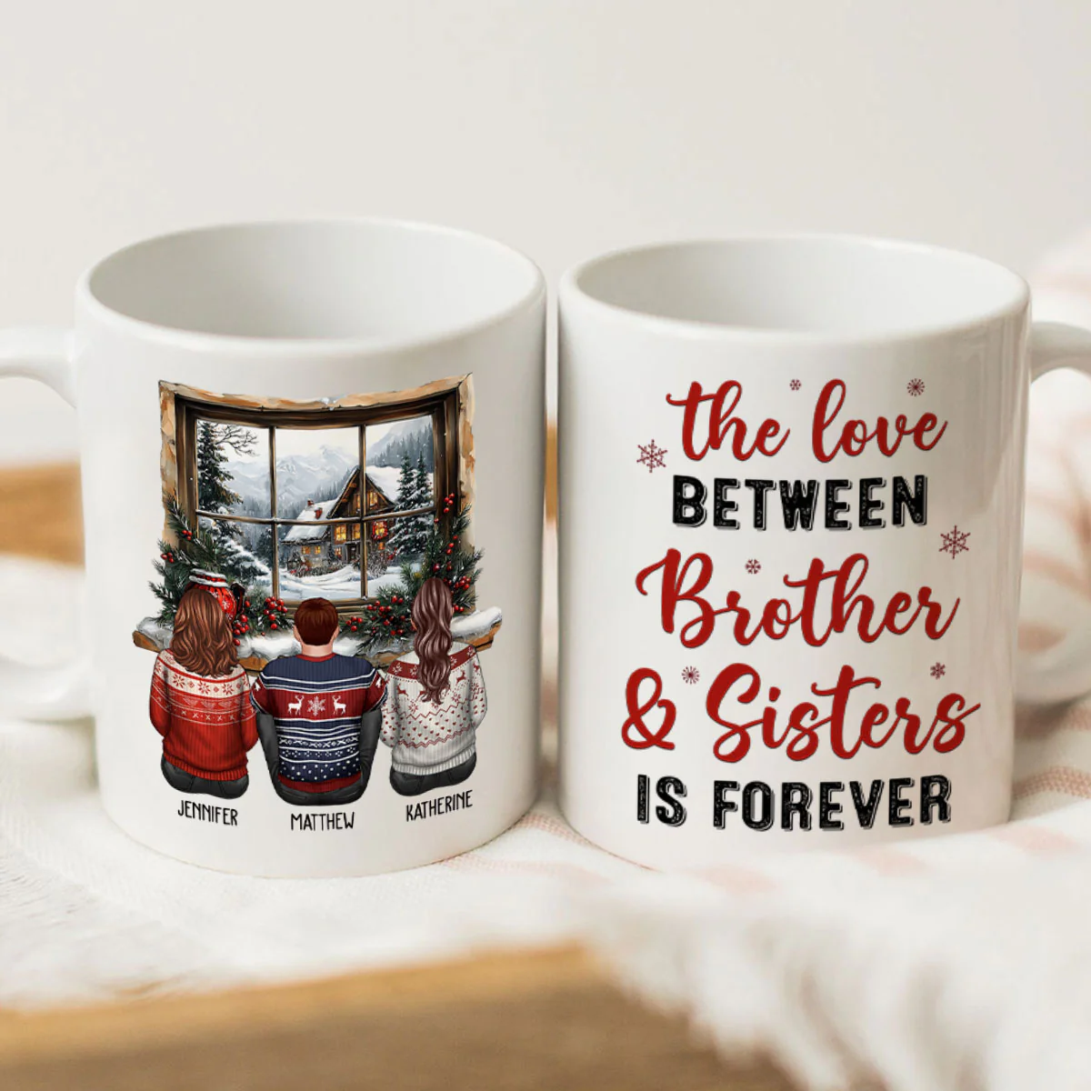 Brother Sisters Sitting By The Window Personalized Mug, Christmas Gift for Siblings - Image 7