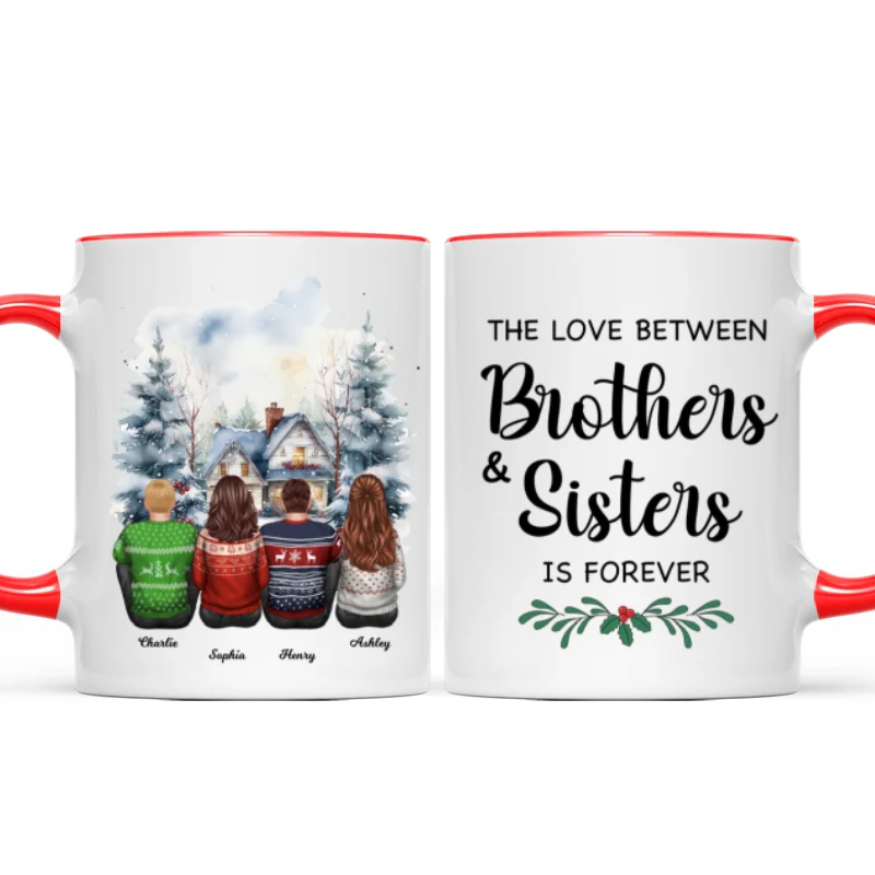 Brother Sisters Watercolor Christmas House Personalized Mug, Christmas Gift for Siblings - Image 10