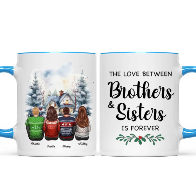 Brother Sisters Watercolor Christmas House Personalized Mug, Christmas Gift for Siblings - Image 11
