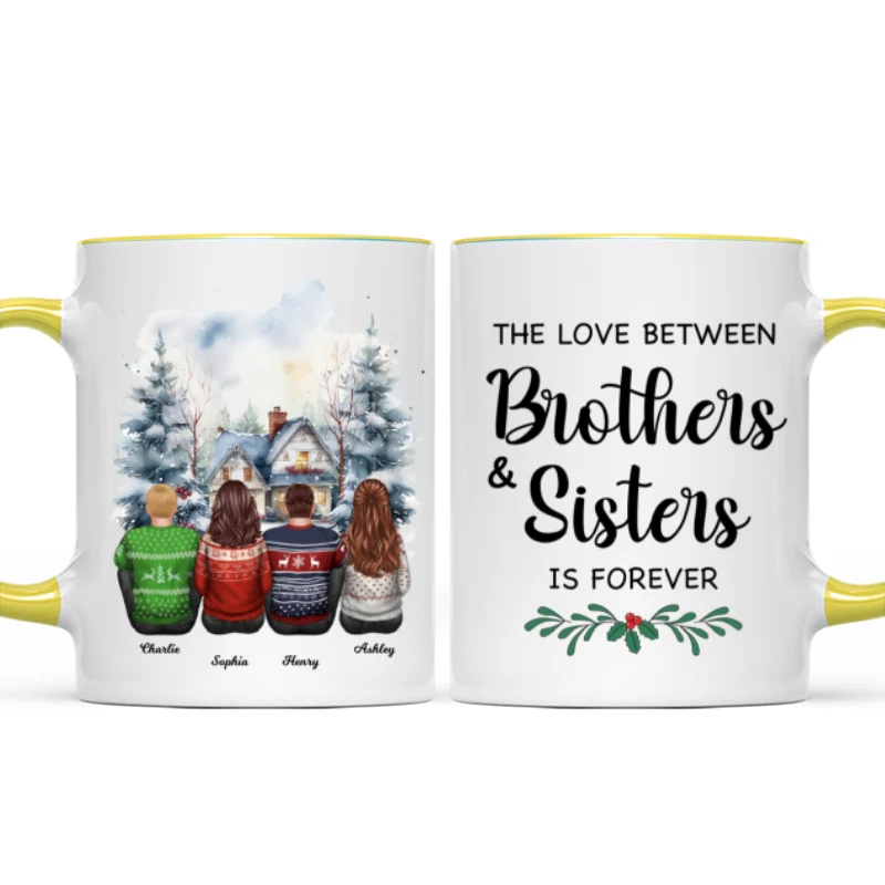 Brother Sisters Watercolor Christmas House Personalized Mug, Christmas Gift for Siblings - Image 13