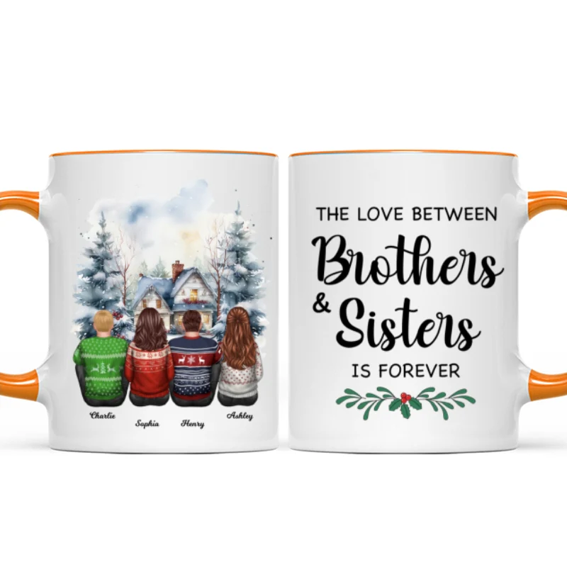 Brother Sisters Watercolor Christmas House Personalized Mug, Christmas Gift for Siblings - Image 14