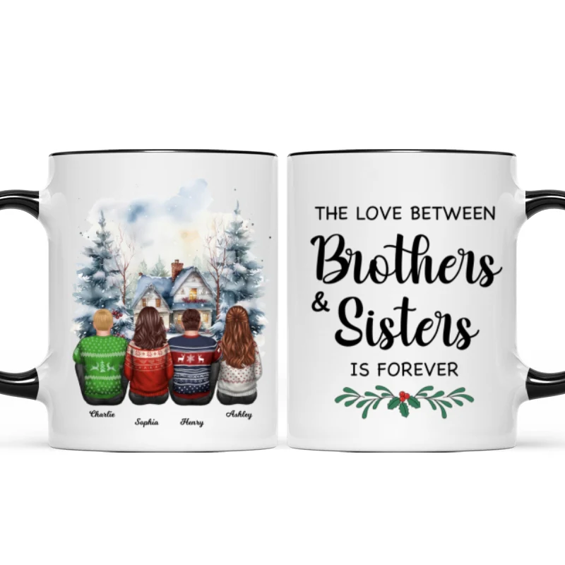 Brother Sisters Watercolor Christmas House Personalized Mug, Christmas Gift for Siblings - Image 8