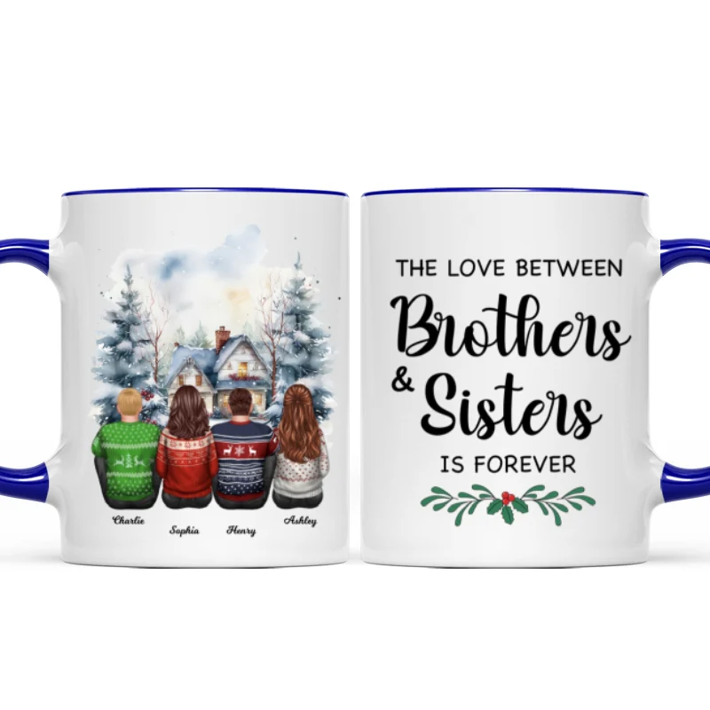 Brother Sisters Watercolor Christmas House Personalized Mug, Christmas Gift for Siblings - Image 9