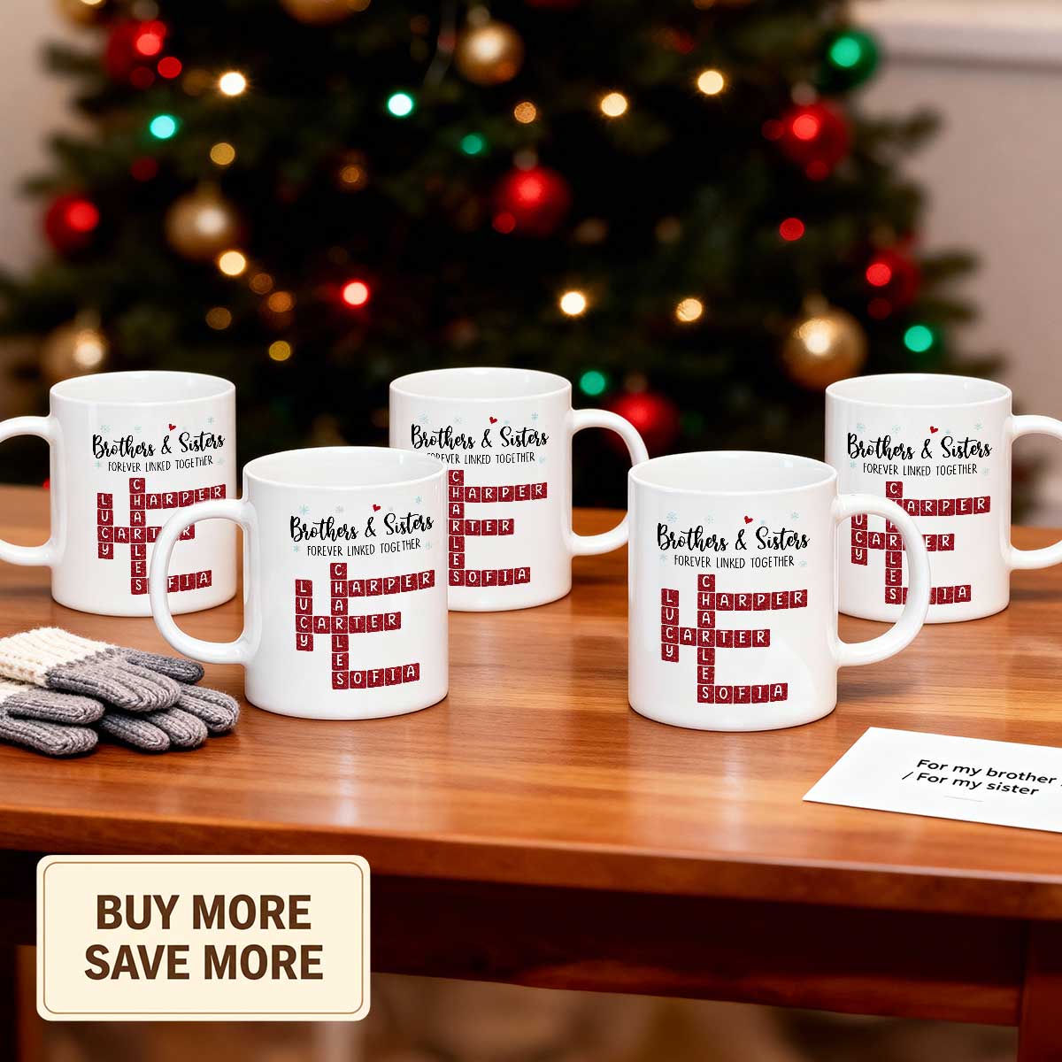 Brothers And Sisters Forever Linked Together Festive Theme Crossword Puzzle Art - Personalized Mug - Gift For Siblings, Family - Image 2