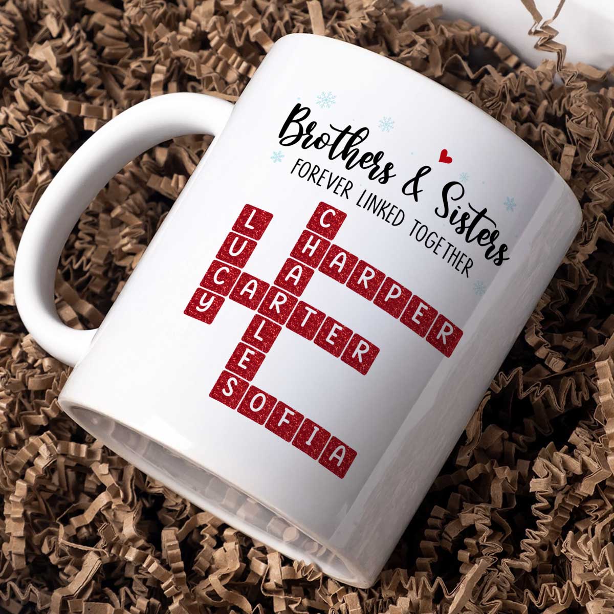 Brothers And Sisters Forever Linked Together Festive Theme Crossword Puzzle Art - Personalized Mug - Gift For Siblings, Family - Image 3