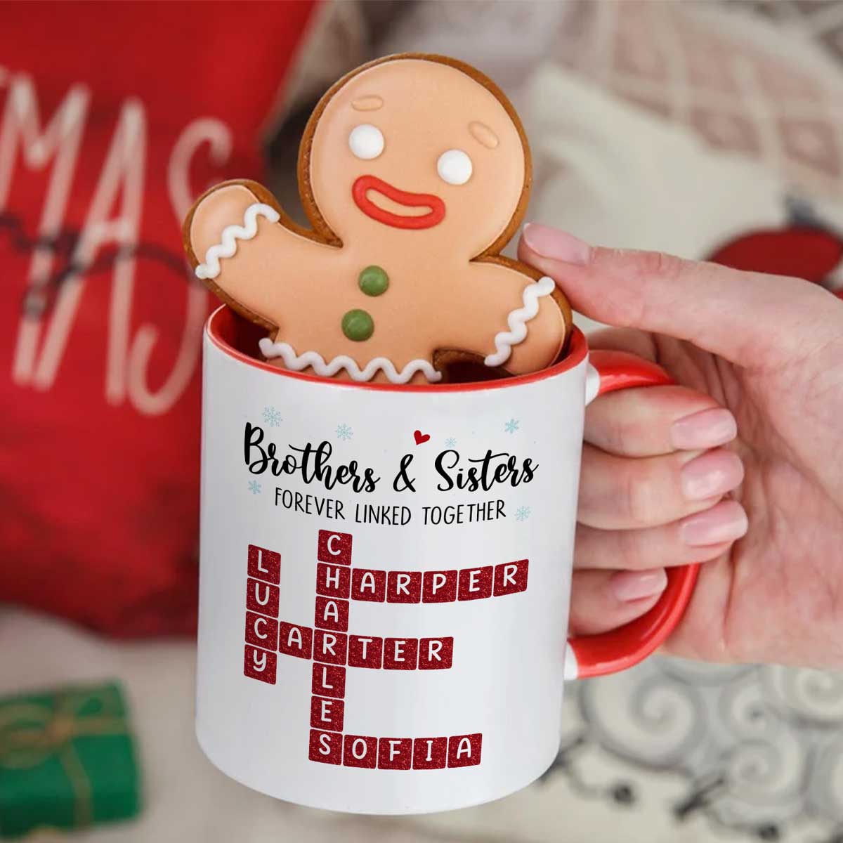 Brothers And Sisters Forever Linked Together Festive Theme Crossword Puzzle Art - Personalized Mug - Gift For Siblings, Family - Image 5