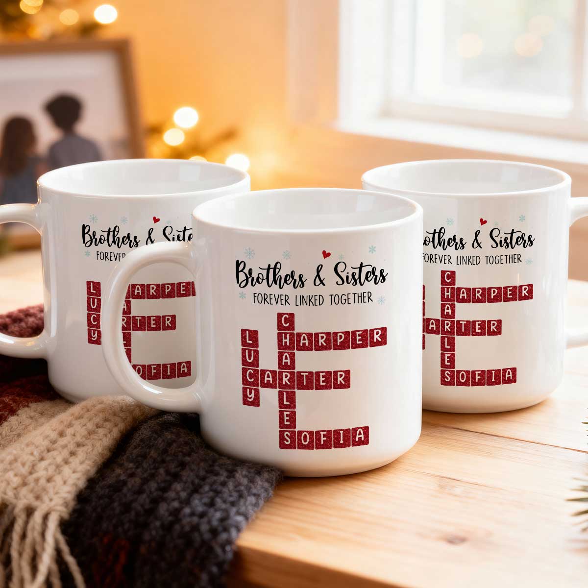 Brothers And Sisters Forever Linked Together Festive Theme Crossword Puzzle Art - Personalized Mug - Gift For Siblings, Family - Image 6